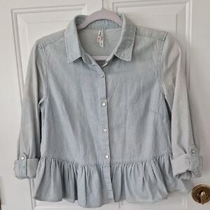 Girl Krazy Light Blue Peplum Denim Shirt